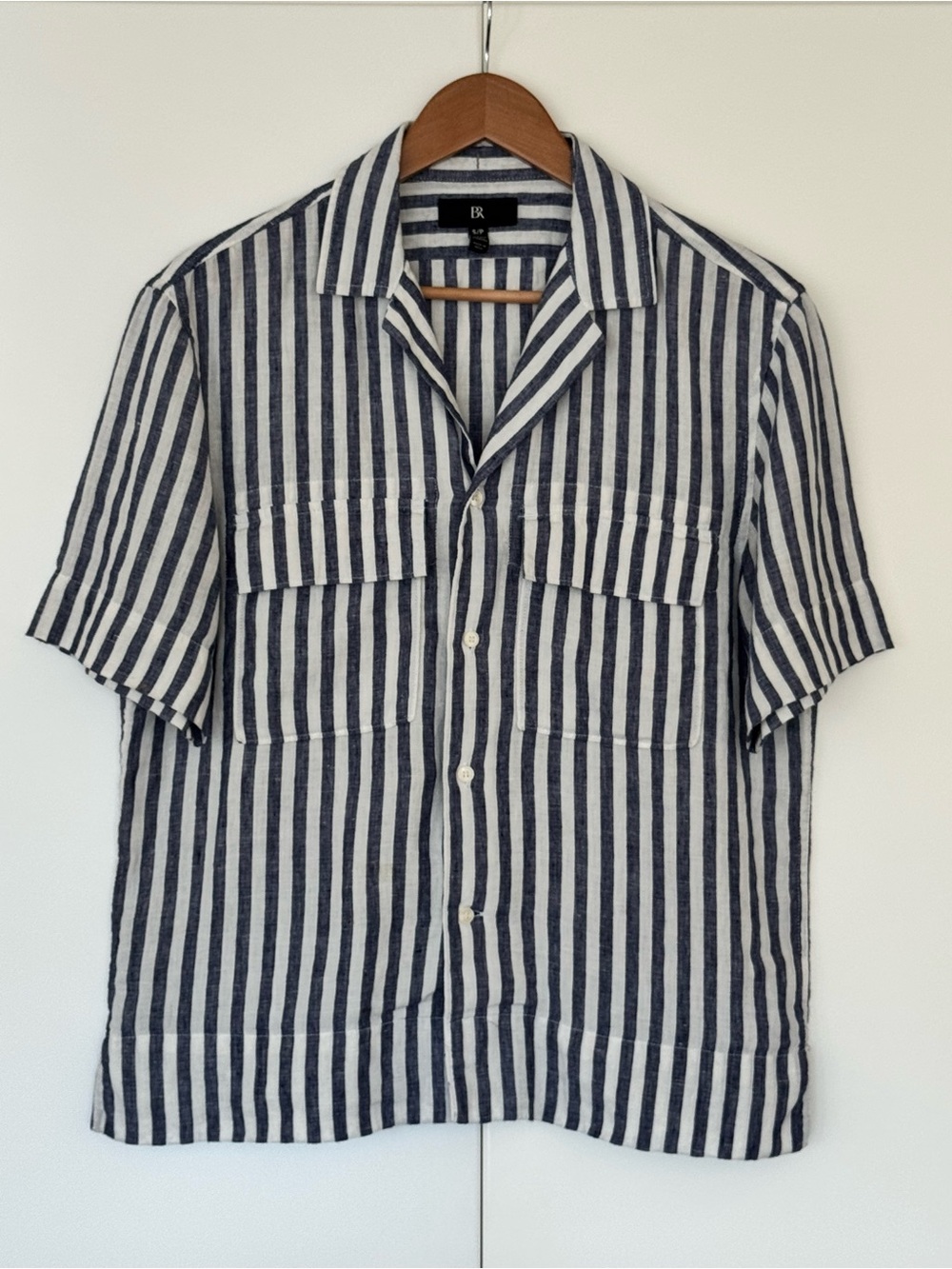 Banana Republic Linen Button‑Down Shirt – Navy & White Stripe (Size S)